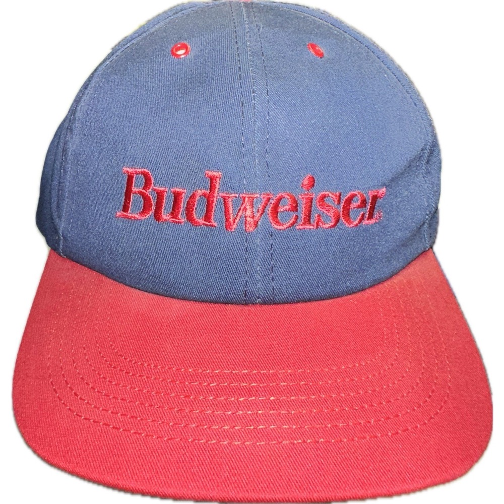 Budweiser Vintage Hat Cap Blue Red SnapBack Made In USA 90s 80s Beer‎ Bud